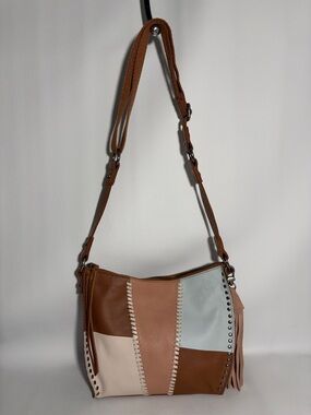 The Sak Silverlake Patchwork Leather Hobo Brown Blue Beige Tan Crossbody Purse